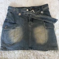 ダークデニム ベルト付きミニスカートのサムネイル
