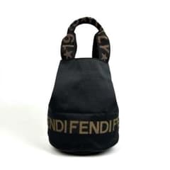美品】フェンディ ハンドバッグ ロゴライン キャンバス レザー