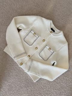 アニュアンノーカラーニットジャケット ホワイト 白 anuans M anuans（アニュアンス） ジャケット ノーカラージャケット 「ZOZO限定