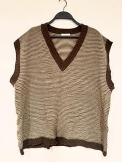 SALE★しまむら ニットベスト Lサイズ ブラウンVネック 秋冬 重ね着