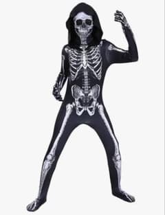 ハロウィン　キッズ　仮装　ガイコツ　110 骸骨デザイン フード付き全身スーツのサムネイル