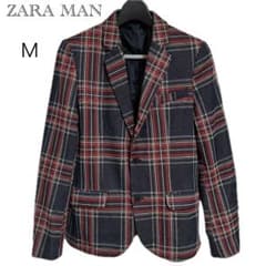 ZARA MAN チェック テーラードジャケット M エルボーパッチ 総裏