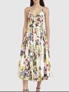 Floral print long camisole dress, white