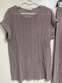 ZARA プリーツ 半袖トップス モカブラウン M セットアップのサムネイル