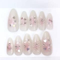 【現品】ネイルチップ ちゅるん チーク ストーン パール オタク 韓国 ワンホンのサムネイル