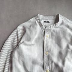 MHL.マーガレットハウエル バンドカラー ストライプ 長袖シャツ S