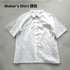 ✨美品✨鎌倉シャツ コットンリネン カットワーク刺繍 半袖シャツ 白 9 