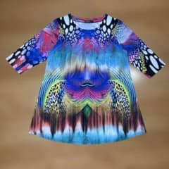 多色抽象模様 五分袖チュニック　L