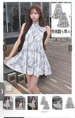 【新品】花柄リボンタイノースリーブミニワンピースgn579のサムネイル
