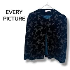 EVERY PICTURE ノーカラージャケット リボン柄 ベロア ブラック