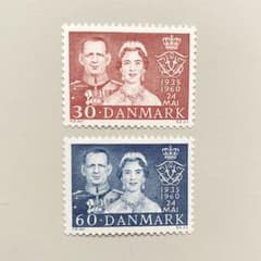 外国切手2枚（デンマーク：国王銀婚式記念） - メルカリ