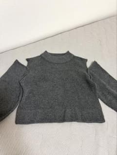 2way オープンショルダー リブニット ダークグレー 長袖のサムネイル