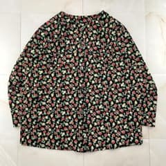 総柄　花柄　ノーカラーシャツ　ブラウス　昭和レトロ　きれいめ　ヴィンテージ　古着のサムネイル