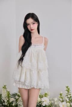 Volume lace sheer cami tops white - メルカリ
