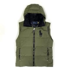【極美品】 現行品　ポロ ラルフローレン ポニー　ダウンベスト　カーキ　XL ポロラルフローレン ダウンベスト ビッグポニー フード 近年 カーキ S