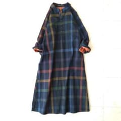 219 パラスパレス コットン ロング シャツ ワンピース インディゴ チェック 219 パラスパレス コットン ロング シャツ ワンピース インディゴ