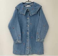 ZARA kids デニムワンピース　花柄　長袖　110のサムネイル