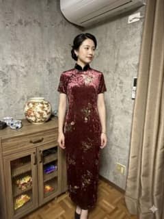 上品なベロア チャイナドレス（M〜Lサイズ）ストレッチあり冷房対策にのサムネイル