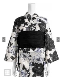モノトーン 花柄 浴衣 兵児帯 セットのサムネイル
