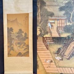 真作 柏子馬銘 中国故事人物図 鶴琴図 絹本 掛軸 中国画 - メルカリ