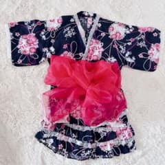 美品☆】浴衣ドレス 姫ギャル 地雷系 浴衣 甚平 ネイビー ピンク 花柄