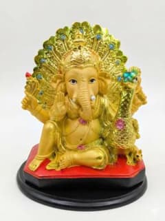 黄金ガネーシャ像 孔雀背負い 運気上昇・商売繁盛 夢を叶えるゾウ