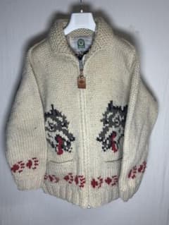 CANADIAN SWEATER ハンドニット 狼柄 100%ウール フルジップのサムネイル