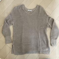 PLST プラステ　ベージュ Vネックサマーニットセーター M