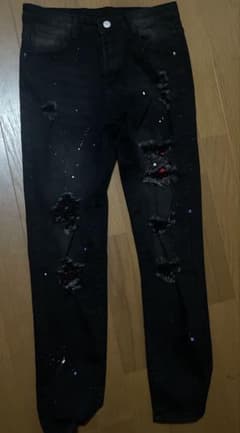 ダメージ加工 ペイント ブラックデニムパンツのサムネイル