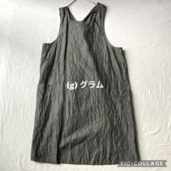 g）グラム コットンリネン ライトデニム ワンピース エプロン シワ加工 
