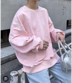 配色ステッチ クルーネック スウェット ピンクのサムネイル