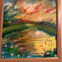 油彩画 自然の風景 約27cm x 25cm エドワード・ウィルキンス・ウェイト（Edward Wilkins WAITE）「秋の