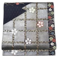 V1367 ○高級 正絹 唐織 梅散花格子模様 六通 袋帯 - メルカリ