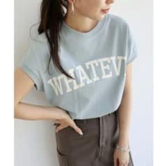 アンドミー andme コットン 天竺フレンチ ロゴプリント ブルー  Tシャツのサムネイル