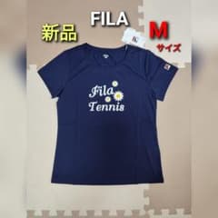 FILA テニスウェア Mサイズ ネイビー　未使用タグ付き 新品 FILA テニス 半袖 シャツ M テニスウェア ネイビー デイジー柄