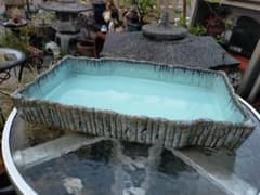 落款 在銘入】ごつごつ感抜群な水盤☆花器☆水鉢☆ターコイズブルー