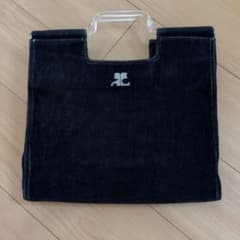 希少】Courreges コーデュロイ ハンドバッグ ベロア 黒 ブラック 