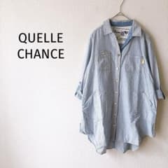 Z【ケルシャンス】ストライプシャツ M 青 綿100％ 七分袖 ロールアップ