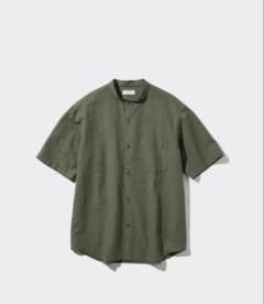UNIQLO ユニクロ コットンリネンスタンドカラーシャツ オリーブのサムネイル