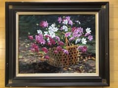 田中清 油彩画 かごのコスモス 花のバスケット - メルカリ