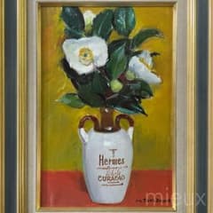 竹沢基「白い椿」油彩 油絵 サイン入り 額付 中古 美品のサムネイル