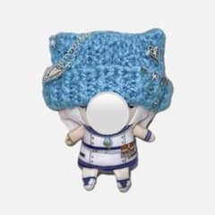手編みニット帽　猫耳　ロック　メンカラ　水色　ぬい服のサムネイル