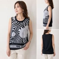極美品 LEONARD ノースリーブ ニットソー ゼブラ柄 花柄 サマーニット 極美品 LEONARD ノースリーブ ニットソー ゼブラ柄 花柄 サマーニット