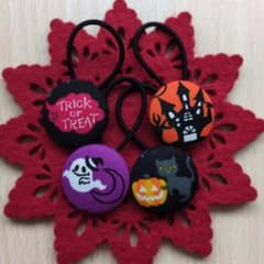 ハロウィン ネコ柄 くるみボタン ヘアゴム 27mm4個セット - メルカリ