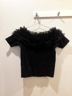 GRL 黒フリル オフショルダー 半袖ニット tw1144のサムネイル