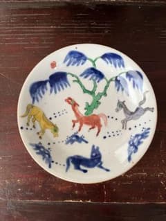 中国骨董 古玩 清朝期 五彩 粉彩 馬の図 五寸皿 古伊万里 色絵皿