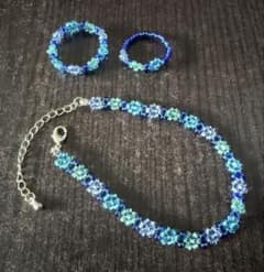 ビーズアクセサリー 3点セット ブルー系 ハンドメイドのサムネイル