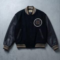 袖革 スタジャン90's High STANDARD 袖 フルデコ　袖レザー 90sヴィンテージ】COCODES 袖革レザー ウールスタジャン 本革 - メルカリ