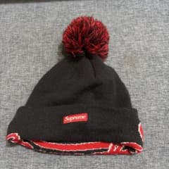 Supreme  シュプリーム　ポンポン付きニット帽 黒・赤のサムネイル