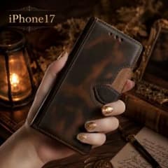 iPhone17 手帳型ケース ブラウン レザー調 カード収納 スタンド機能付のサムネイル